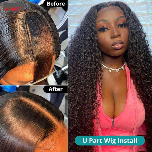 U Part Wig Jerry Curl Human Hair Wigs For Black Women Brazilian Remy H.