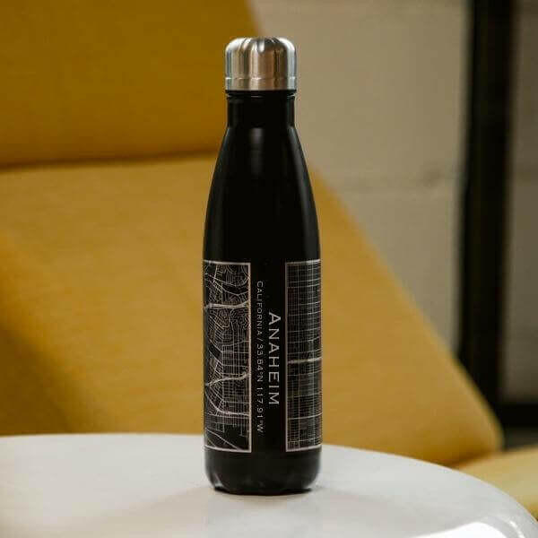 Anaheim - California Map Insulated Bottle in Matte Black.