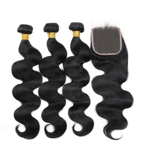 10A Grade Body Wave 3/4 Human Hair Bundles with 4x4 Closure 13x4 front.