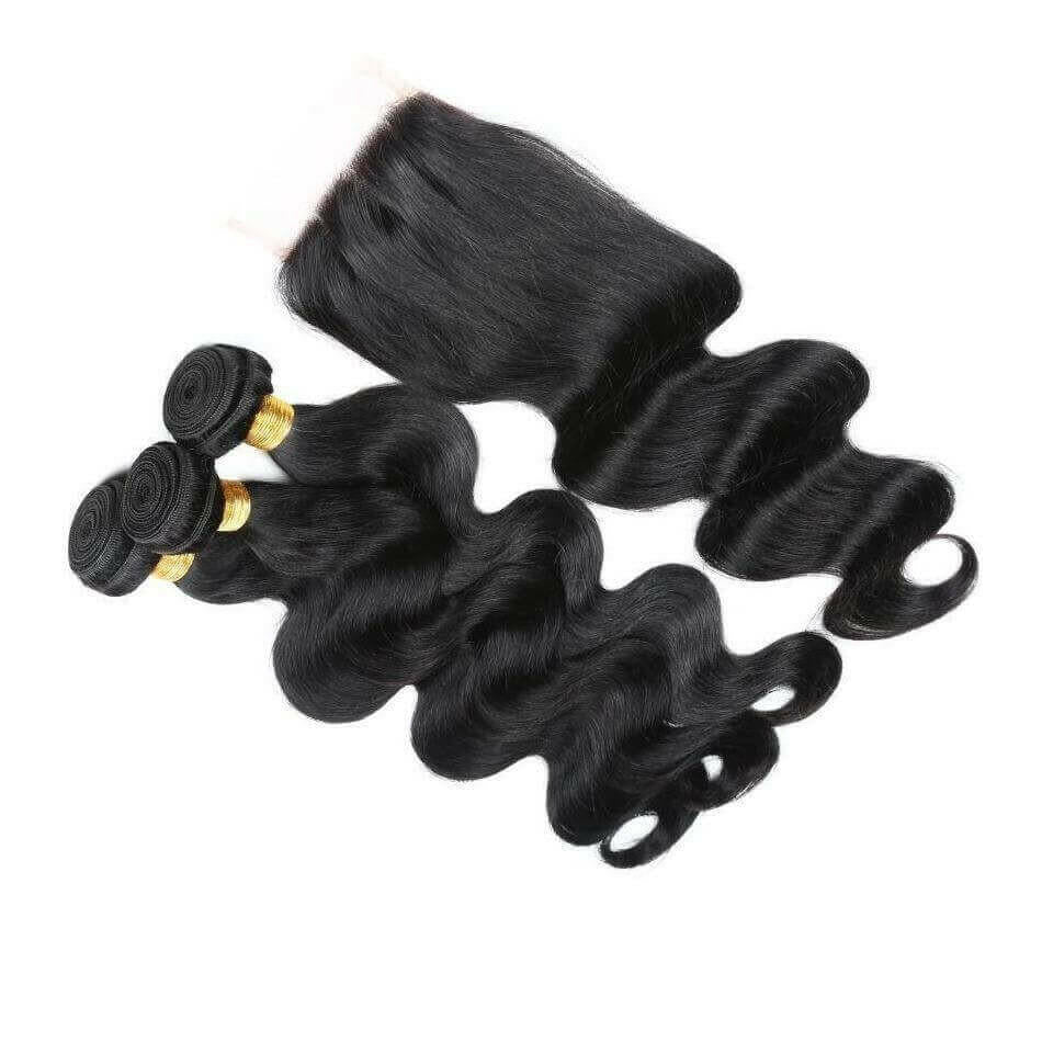 10A Grade Body Wave 3/4 Human Hair Bundles with 4x4 Closure 13x4 front.