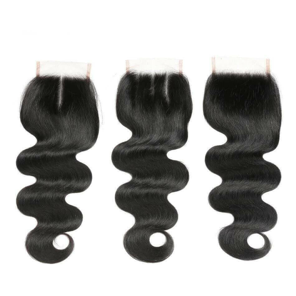 10A Grade Body Wave 3/4 Human Hair Bundles with 4x4 Closure 13x4 front.