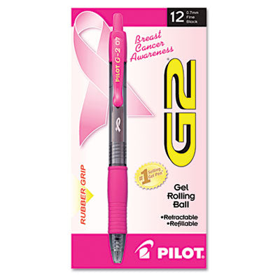 Pilot 31332 G2 Pink Ribbon Roller Ball Retractable Gel Pen  Black Ink.