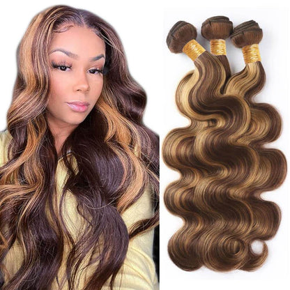 P4/27 Brown &amp; Honey Blonde Body Wave Hair Bundles – 14, 16 &amp; 18 Inches