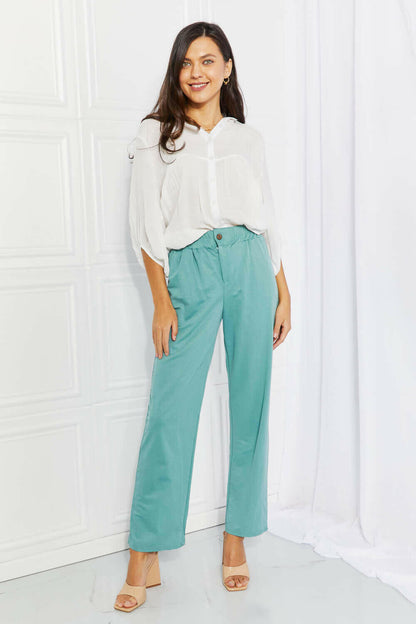 Blumin Apparel Take Me Away Full Size Straight Leg Pants in Seafoam.