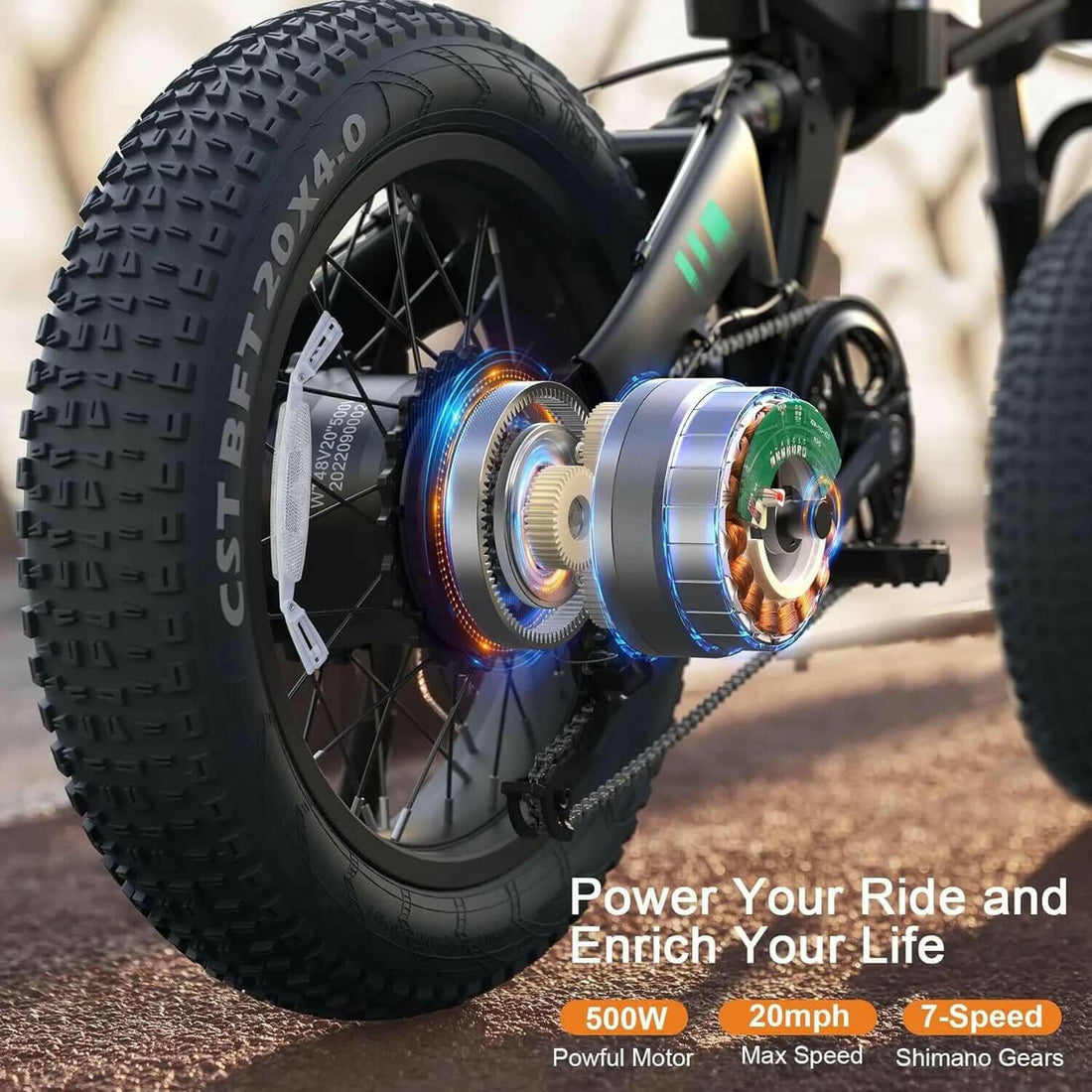 20&quot;X4.0 Fat Tire Electric Bike for Adults, 500W Foldable Electric Bicycle with 48V 10Ah Built-In Battery, Shimano 7 Speed, Dual Shock Absorber