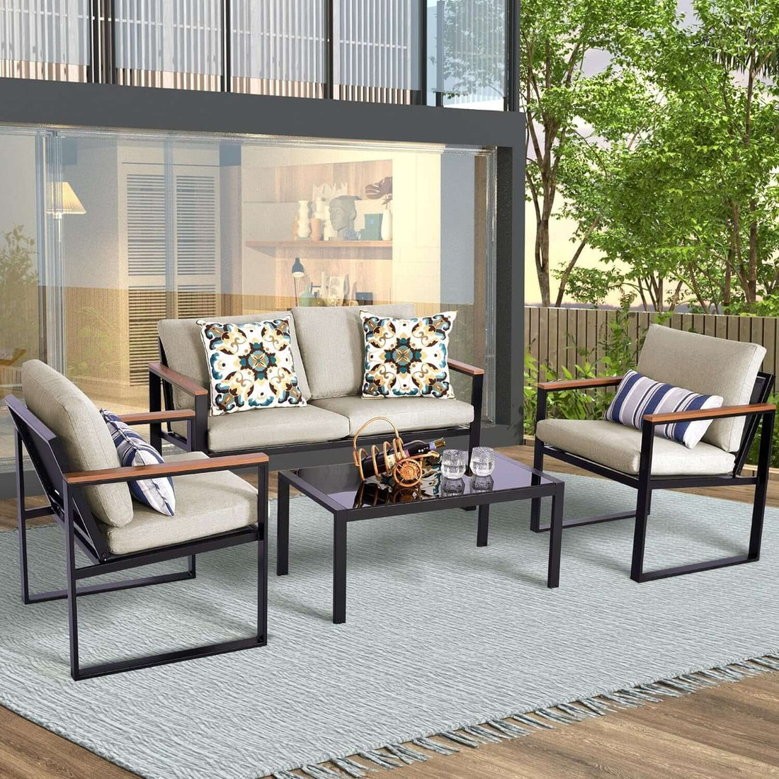 Metal Outdoor Patio Furniture Set 4 Piece With Cushions