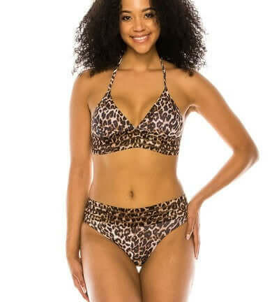 Two Piece Leopard Print with Organza trim top and