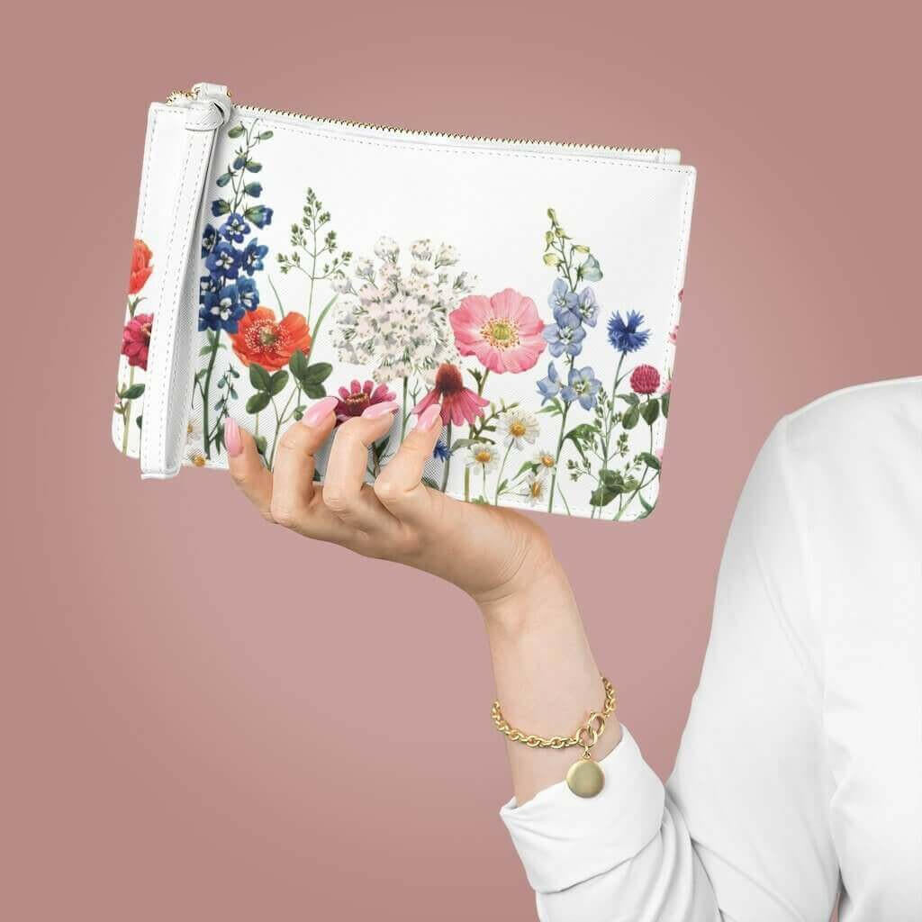 Floral Designed Zipped Clutch Bag.