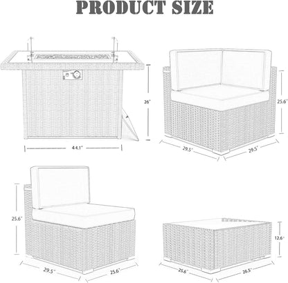 8 Piece Patio Furniture Set With 44 Inch Propane Fire Pit