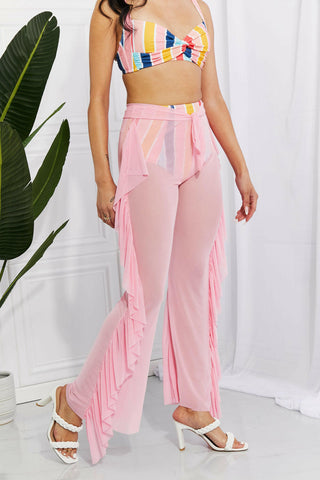 Marina West Swim Take Me To The Beach Mesh Ruffle Cover-Up Pants.