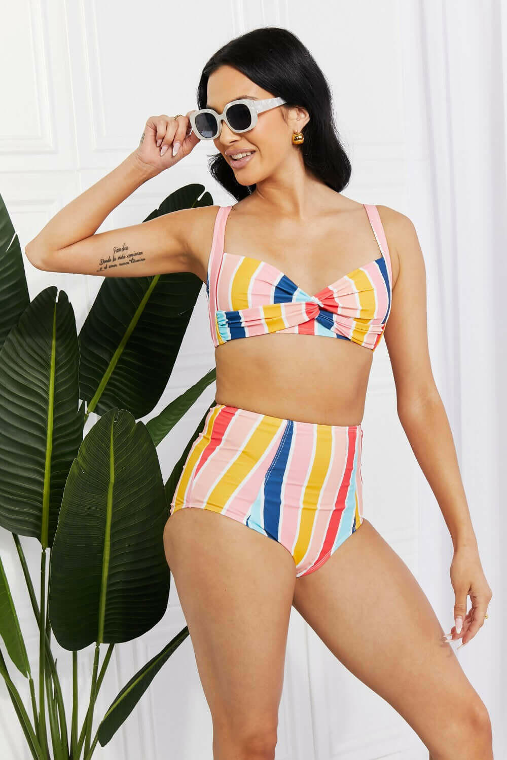 Marina West Swim Take A Dip Twist High-Rise Bikini in Stripe.