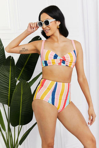 Marina West Swim Take A Dip Twist High-Rise Bikini in Stripe.