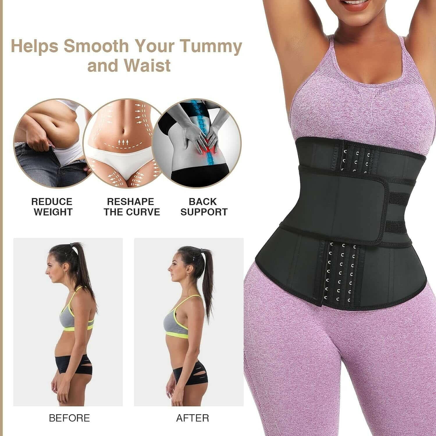 Long Torso Waist Trainer for Women with 1/2/3 Belt plus Size Latex/Neoprene Corset Cincher with Zipper/Hooks