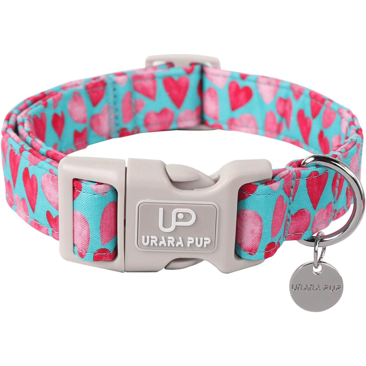 UP URARA PUP Pink Heart Cotton Dog Collar
