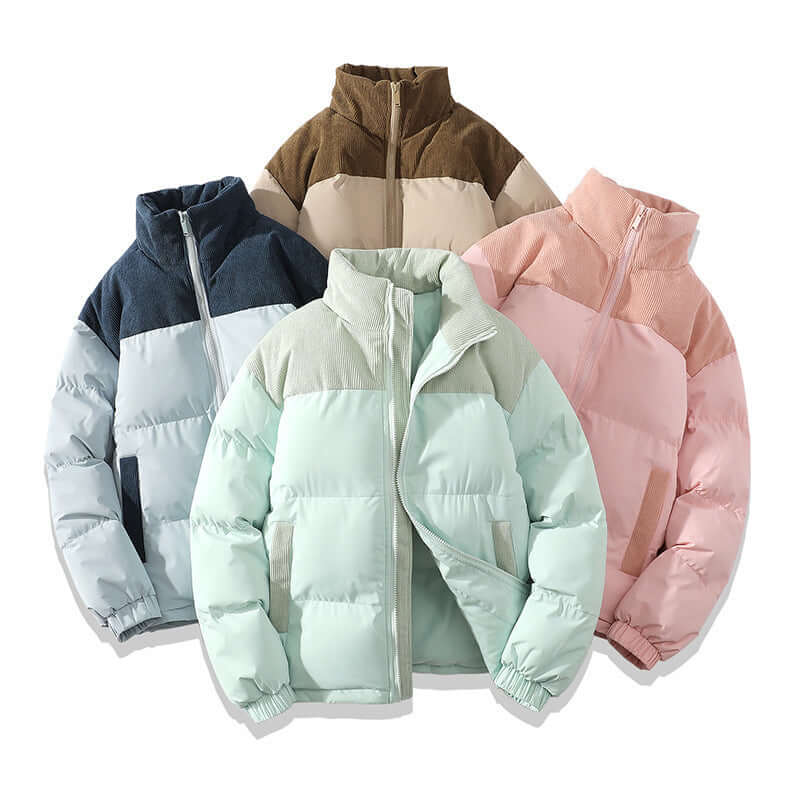 Winter Stand Collar Contrast-colored Coat Cotton Padded Jacket For Men