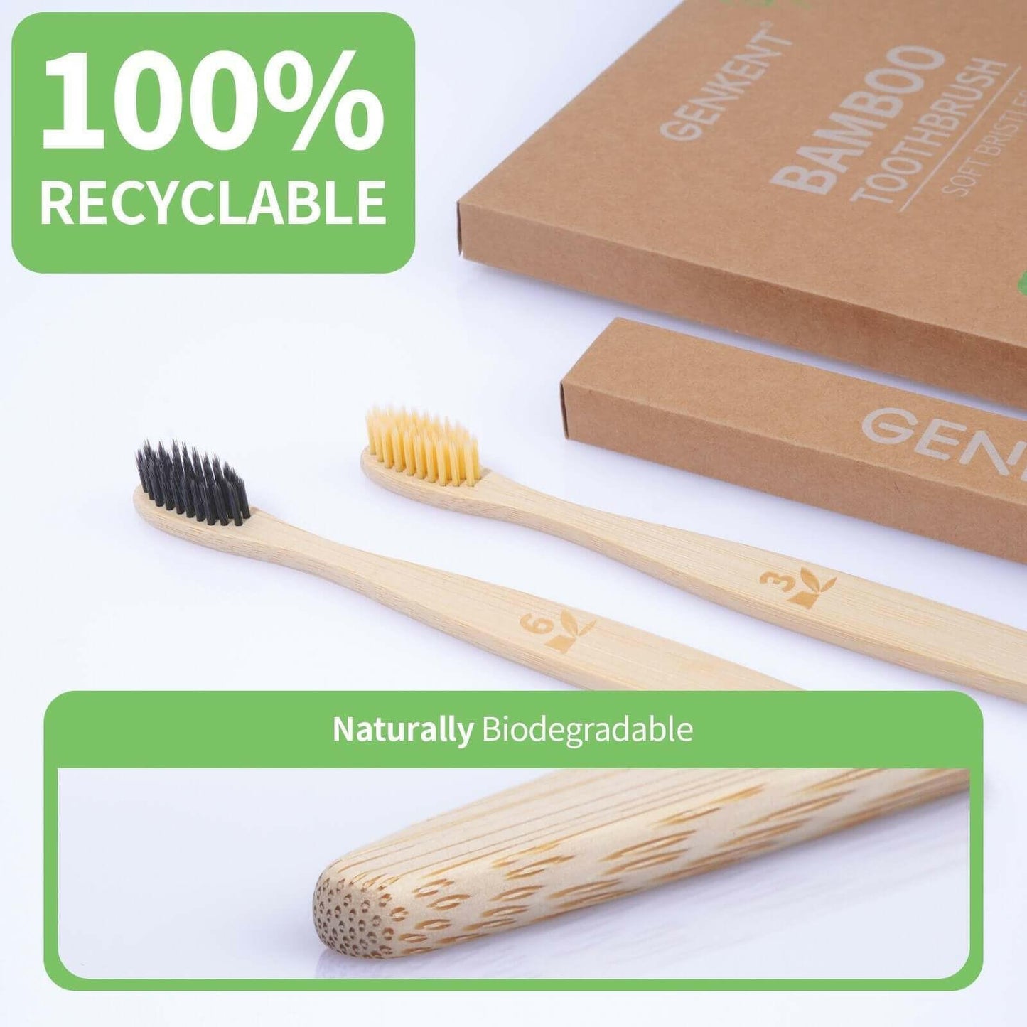 12 Pcs Individually Wrapped Bamboo Toothbrushes BPA Free Wooden.