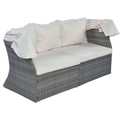 Outdoor Patio Furniture Set Daybed Sunbed with Retractable Canopy