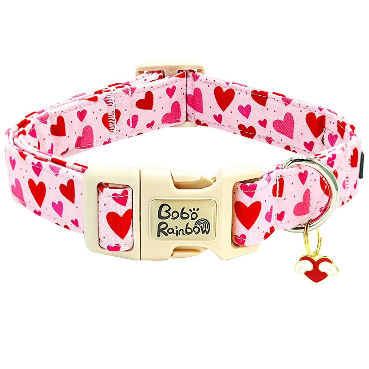 Bobo Rainbow Dog Collar with Red Heart Pendant - Large