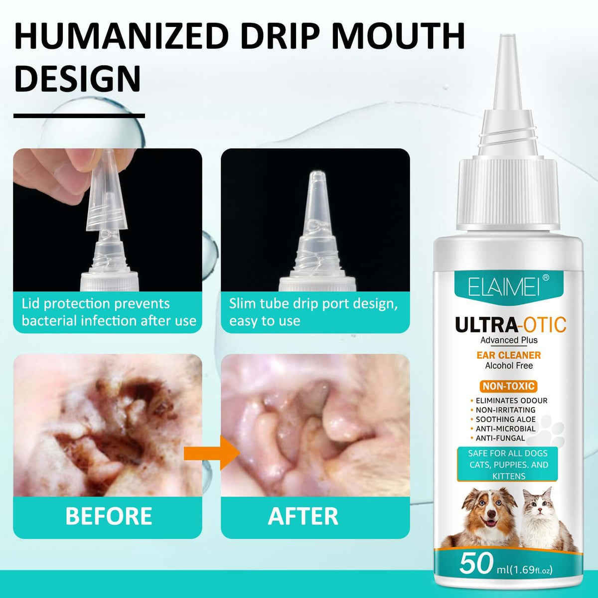 ELAIMEI Pet Ear Cleaning Solution for Dogs &amp; Cats – 50ml