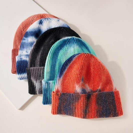 Tie Dye Print Fitted Cuffed Beanie.