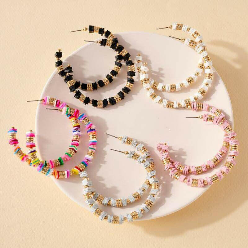 Rubber and Metal Disc Hoop Earrings