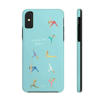 Yoga Poses Blue Tough Case for iPhone with Wireless Charging.