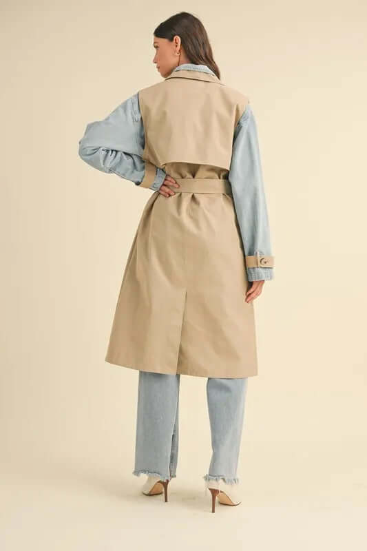 MABLE Layered Look Trench Coat With Denim Jacket