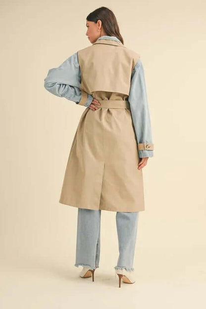 MABLE Layered Look Trench Coat With Denim Jacket