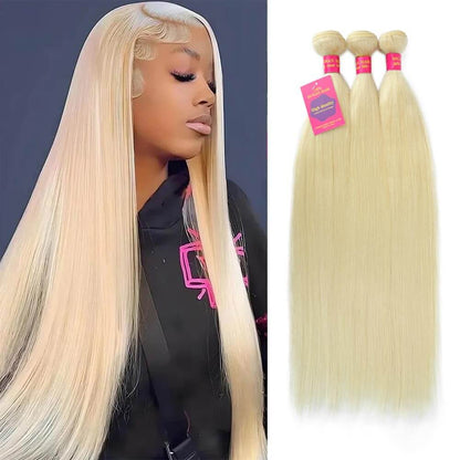 613 Blonde Straight Human Hair Bundles – Three 24-Inch Bundles