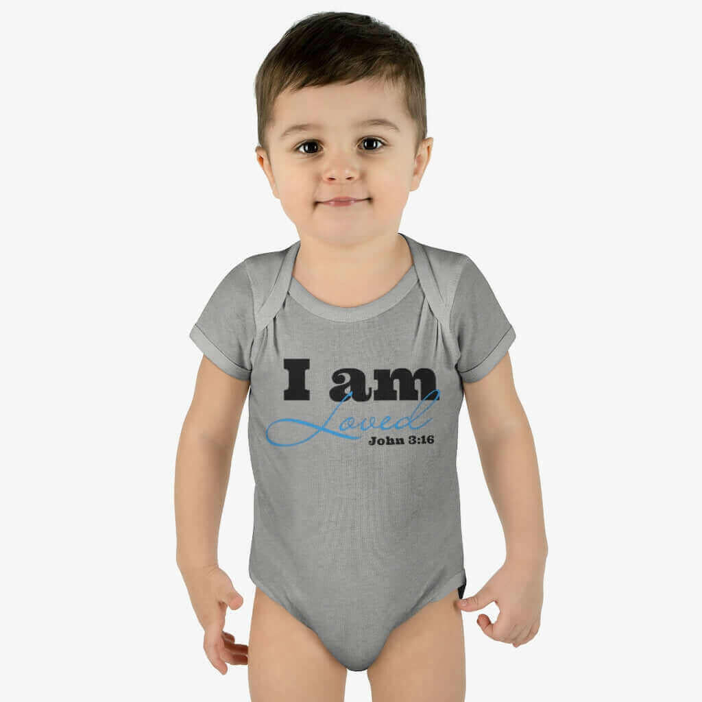 Infant Short Sleeve Bodysuit, Bodysuit, I am Loved Word Art.