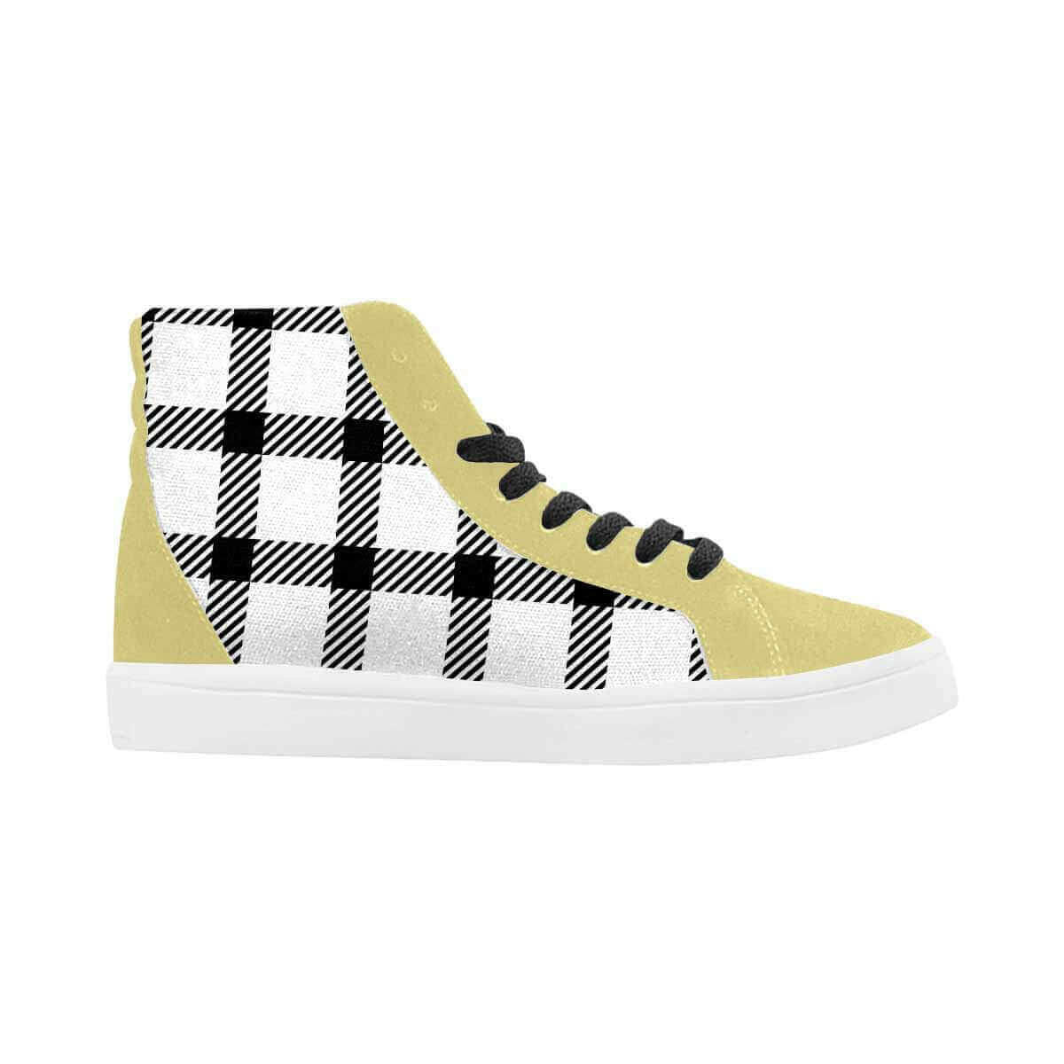 Sneakers For Men, Black And White Buffalo Plaid High Top Sports Shoes.