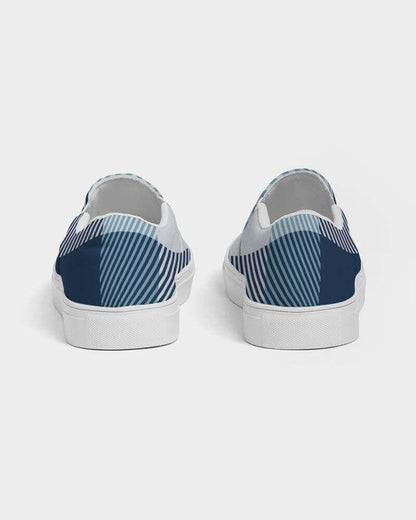 blue plaid slip-on sneakers