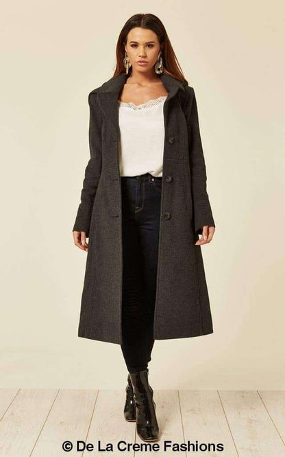 Wool Blend Hooded Mid Length Coat (1704)