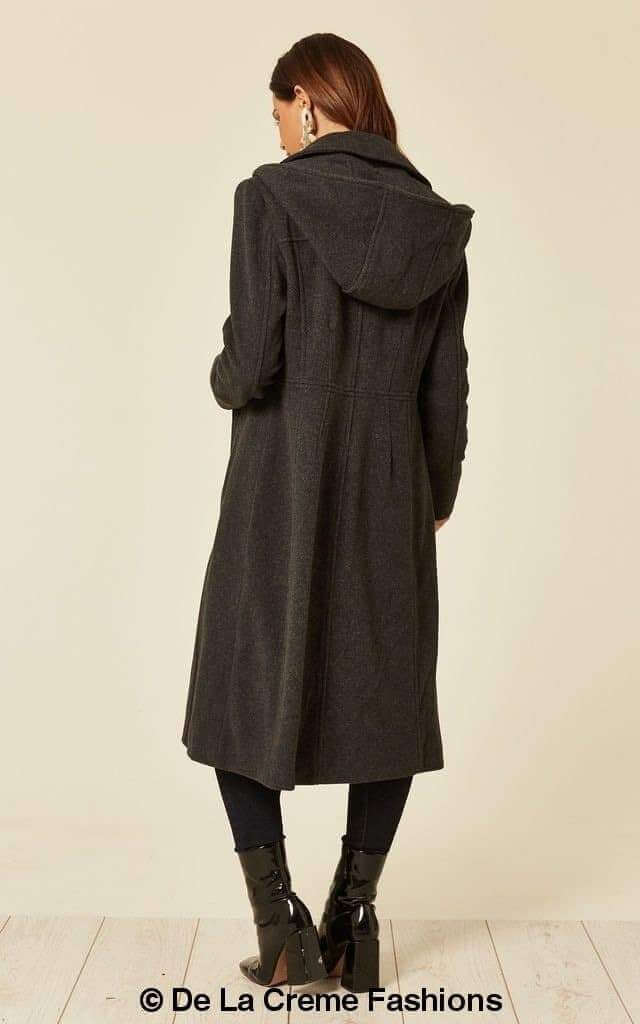 Wool Blend Hooded Mid Length Coat (1704)