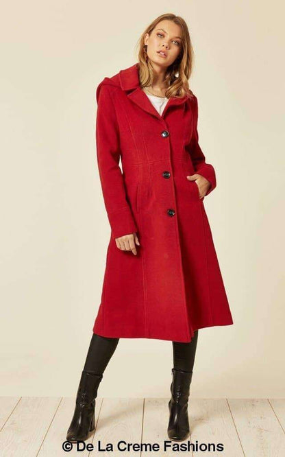 Wool Blend Hooded Mid Length Coat (1704)