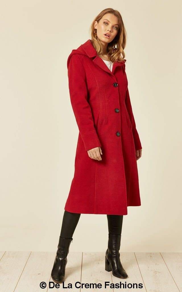 Wool Blend Hooded Mid Length Coat (1704)