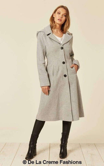 Wool Blend Hooded Mid Length Coat (1704)