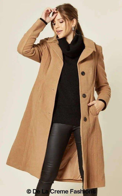 Wool Blend Hooded Mid Length Coat (1704)