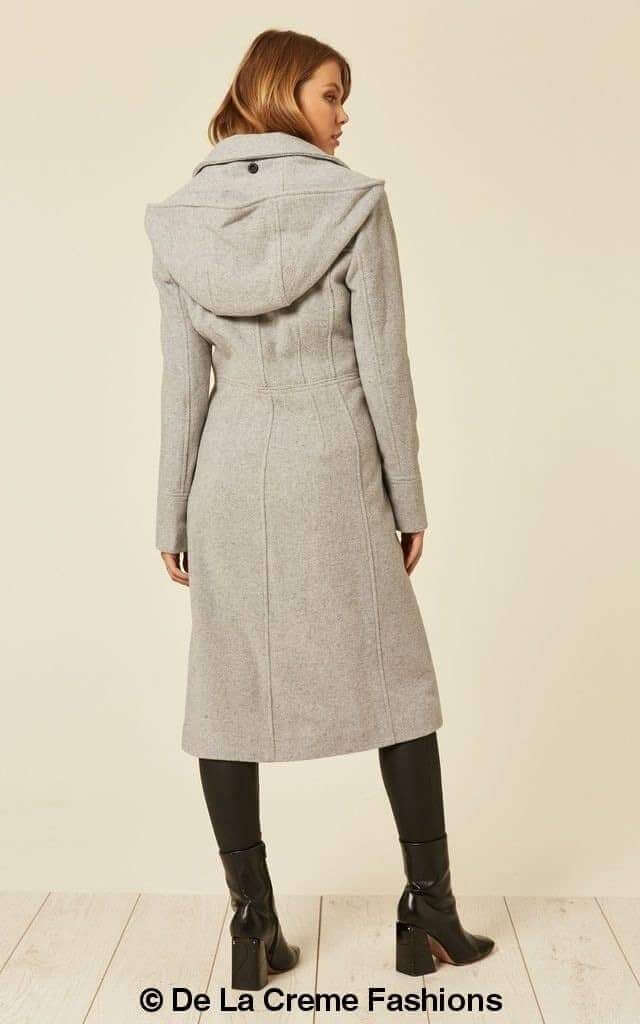 Wool Blend Hooded Mid Length Coat (1704)