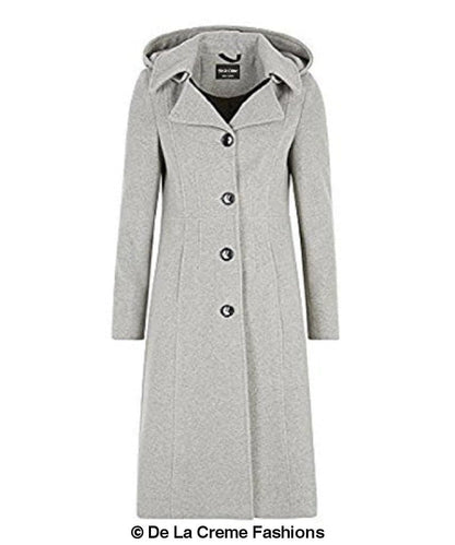 Wool Blend Hooded Mid Length Coat (1704)