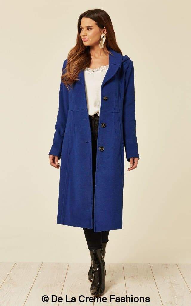 Wool Blend Hooded Mid Length Coat (1704)