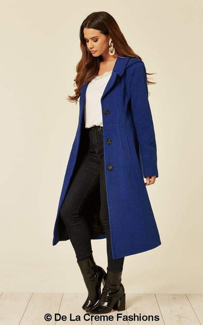 Wool Blend Hooded Mid Length Coat (1704)