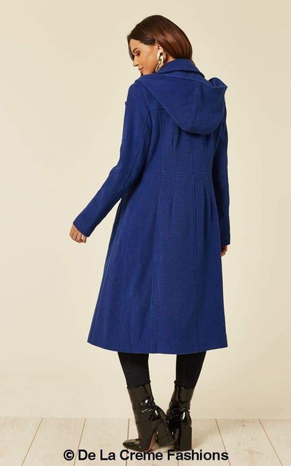 Wool Blend Hooded Mid Length Coat (1704)