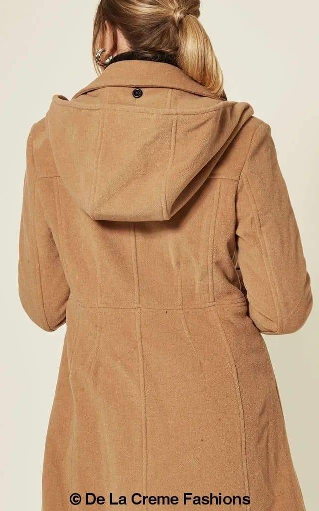 Wool Blend Hooded Mid Length Coat (1704)