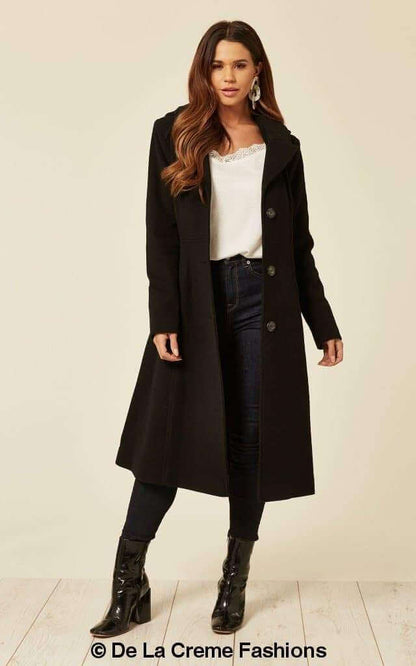 Wool Blend Hooded Mid Length Coat (1704)