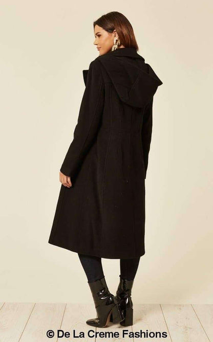 Wool Blend Hooded Mid Length Coat (1704)