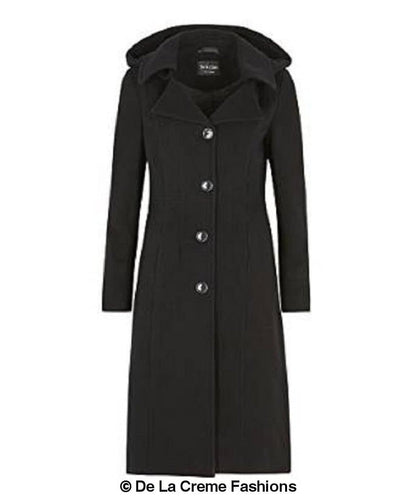 Wool Blend Hooded Mid Length Coat (1704)