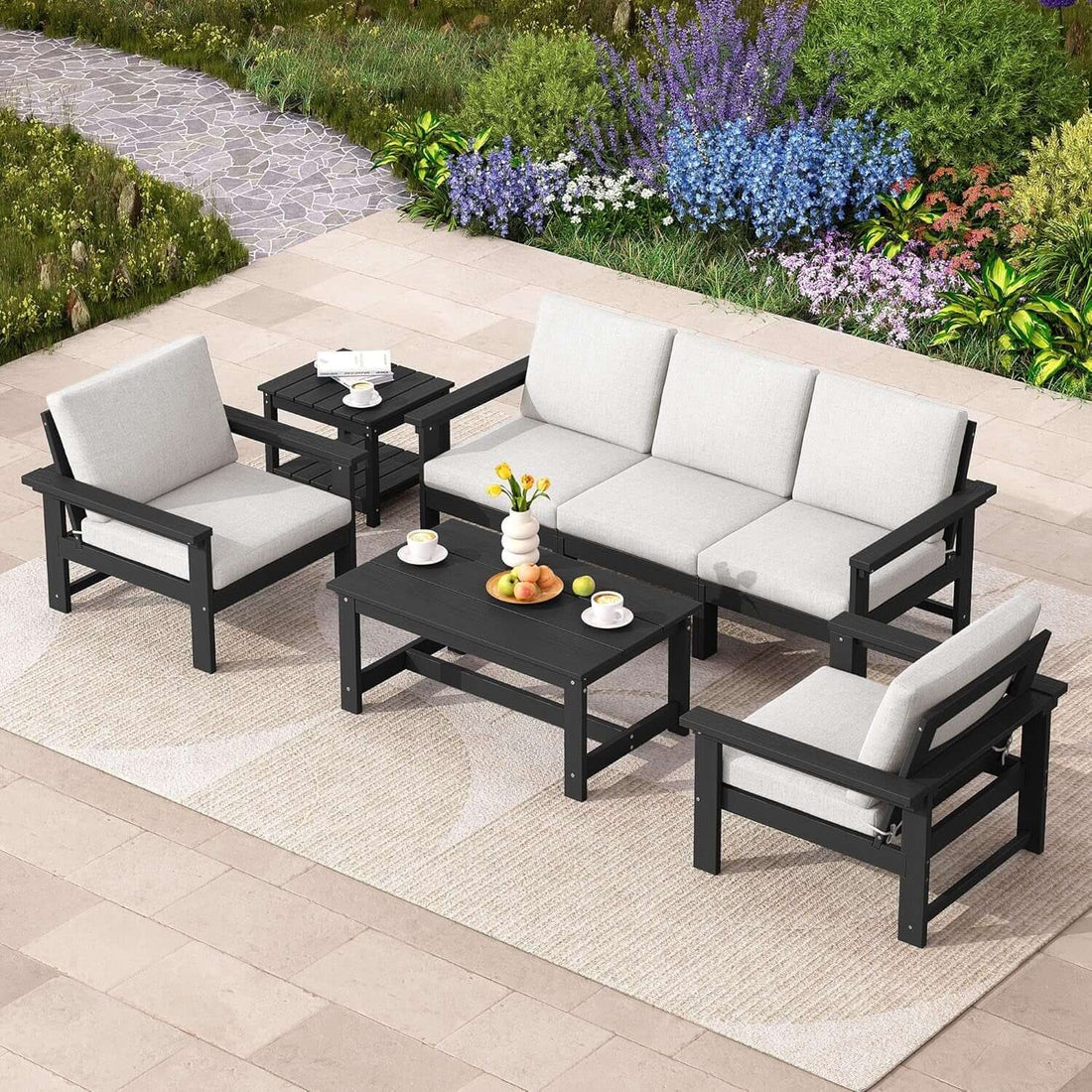 HDPE Outdoor Patio Furniture Set 7 Piece All Weather