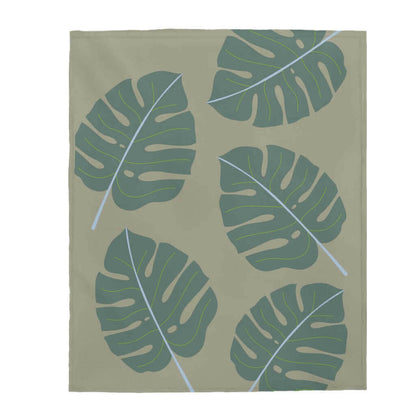 Abstract Leaves Green Plush Blanket Throw.