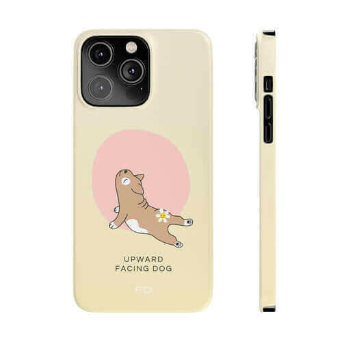 Upward Facing Dog Yoga Theme Slim Case for iPhone 14 Series.